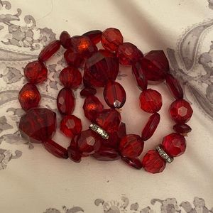 Set of Three red beaded bracelets